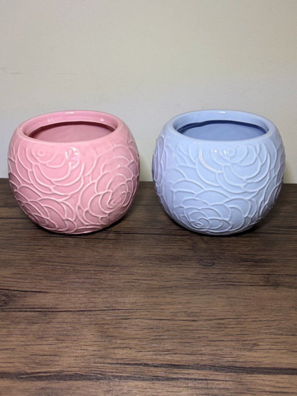 Rosette Floral Embossed Pattern Pots Ceramic Holders Set of 2